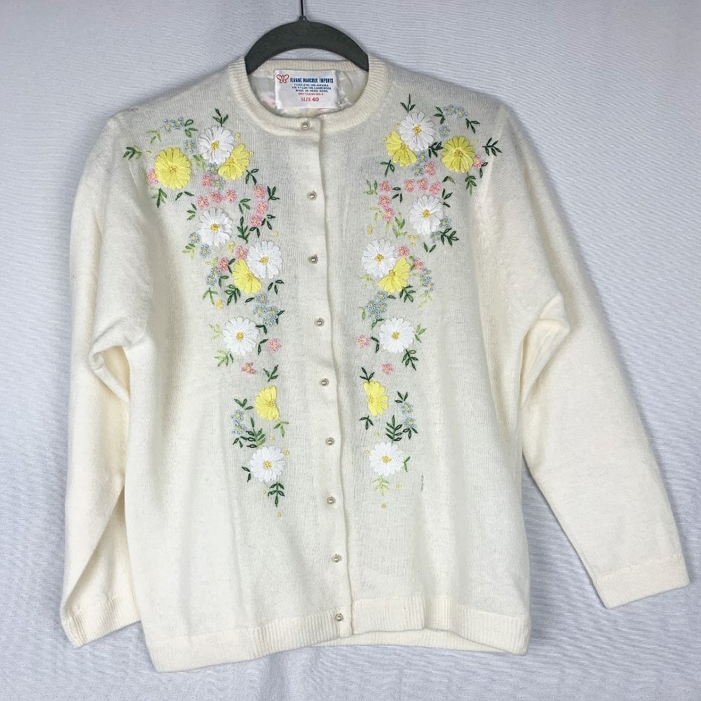Vintage angora-blend embroidered cardigan - Picture 1 of 8